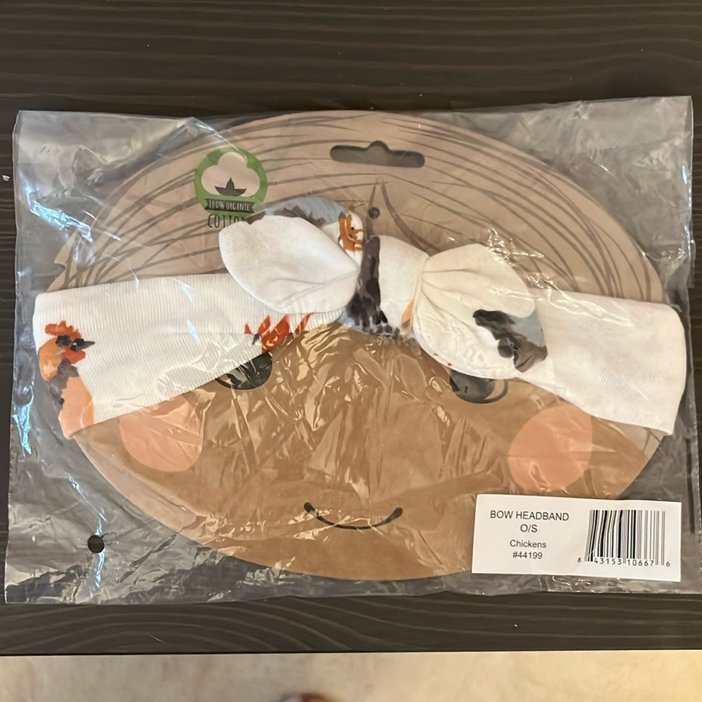 NWT Milkbarn organic cotton headband bow head wrap chickens